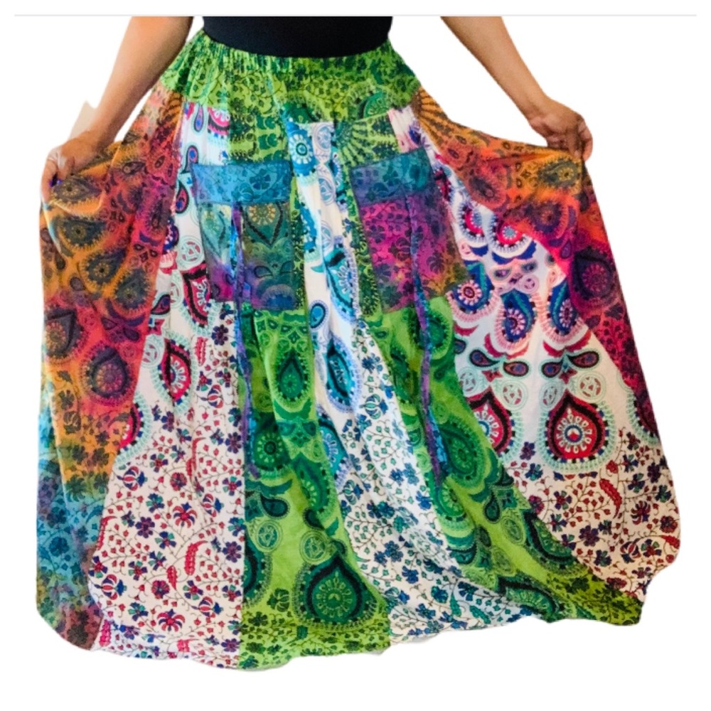 Handmade Boho Maxi Skirt Goddess Skirt with Elastic Waist